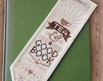 Happiness is Tea & a Good Book Cross Stitch Bookmark Pattern, Instant Download PDF