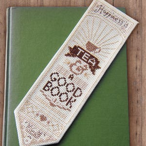 Happiness is Tea & a Good Book Cross Stitch Bookmark Pattern, Instant Download PDF