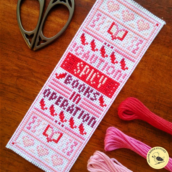 Spicy Books Bookmark Cross Stitch Pattern, Instant Download PDF, Romance Reader