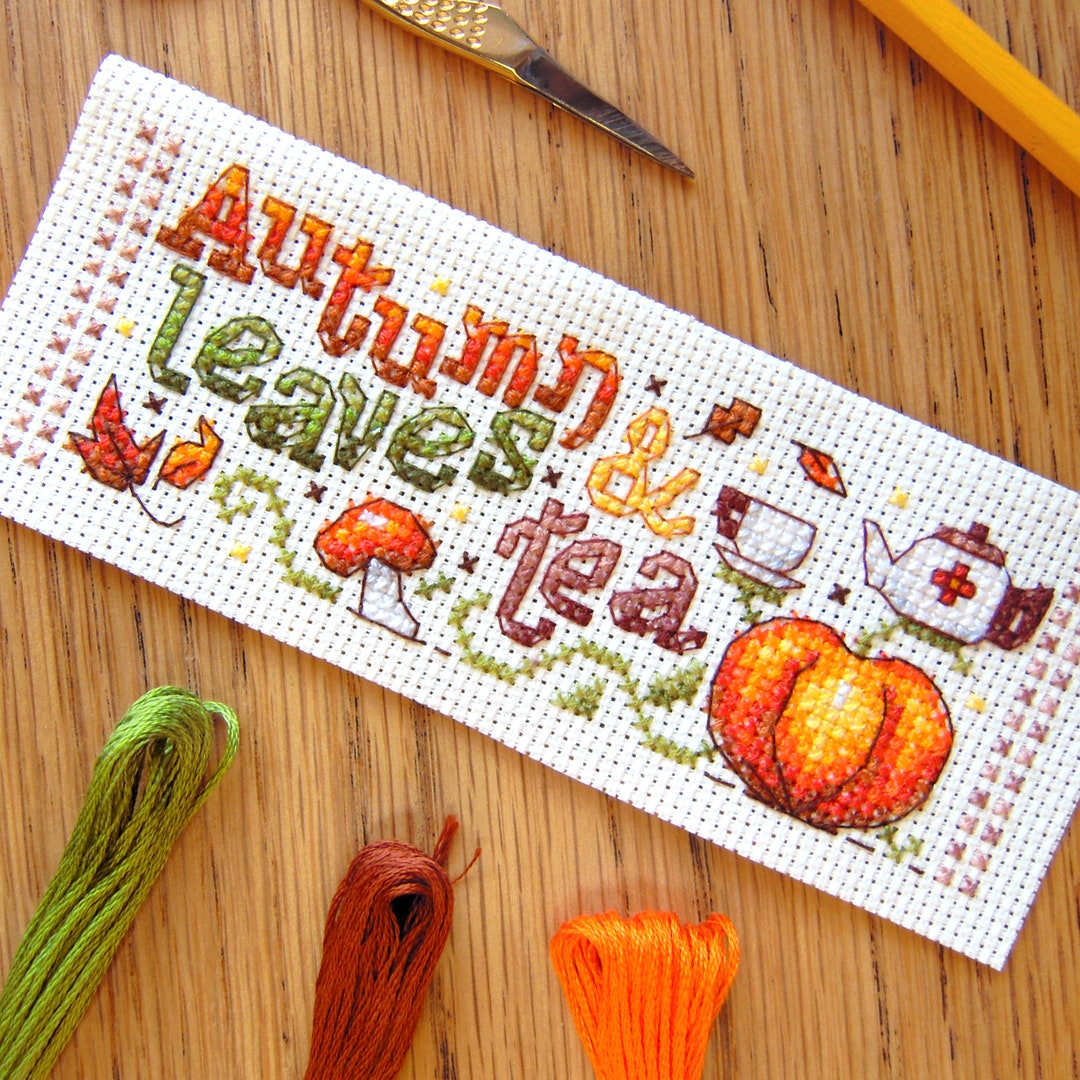 Autumn Leaves & Tea Cross Stitch Pattern - Instant Download PDF - Tea ...