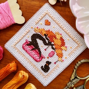 Herbstfarben Kitty Untersetzer Kreuzstich Muster - Sofortiger Download PDF - Geschenk für niedlichen Katzenliebhaber