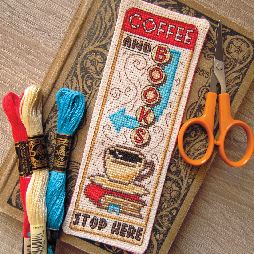 Coffee and Books Stop Here Cross Stitch Bookmark Digital Pattern PDF - Etsy