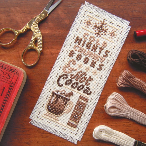 Hot Cocoa Cross Stitch Bookmark Pattern, Instant Download PDF