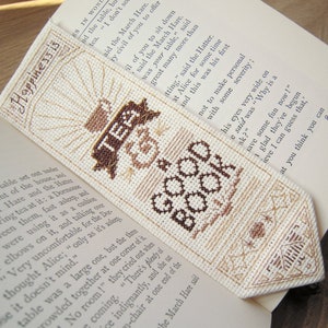 Happiness is Tea & a Good Book Cross Stitch Bookmark Pattern, Instant ...