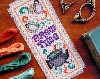 Witchy Bookmark Cross Stitch Pattern, Instant Download PDF, Brew Time