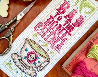 Bad To The Bone China Cross Stitch Bookmark Pattern, Instant Download PDF