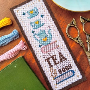 Plenty of Tea & a Good Book Cross Stitch Pattern, Instant Download PDF Chart