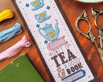 Plenty of Tea & a Good Book Cross Stitch Pattern, Instant Download PDF Chart