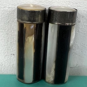 Antique Mother of Pearl Salt & Pepper Shakers | 1900-1920 | Victorian Art Nouveau Tableware | Silver Accents | Excellent Condition