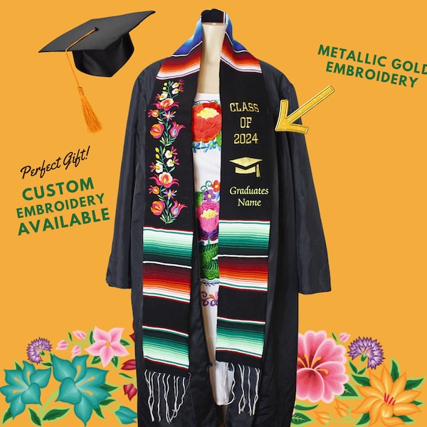 Graduación robó floral mexicano Sarape Sash Estola Clase de 2024 Regalo personalizado para graduados