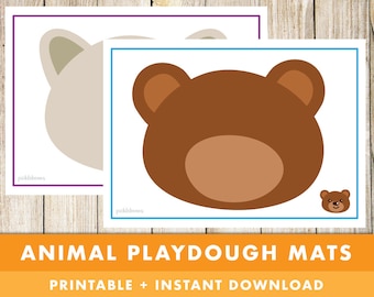 Animal Playdough Mats - Preschool, Toddler, Daycare, Kids, Children, Cat, Bear, Animals, Cute, Educational Printable - Instant Download!