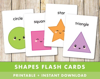 Shapes Flash Cards - Preschool, Toddler, Daycare, Kids, Children, Shape, Square, Triangle, Star, Educational Printable - Instant Download!