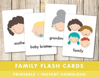 Family Flash Cards - Preschool, Toddler, Daycare, Kids, Children, Family, Parents, Flashcards, Educational Printable - Instant Download!