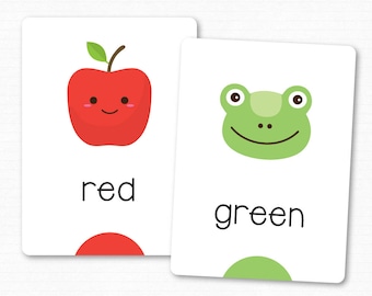 Kids Flash Cards - Learn Colors Colours - Printable Letters - 12 Cute Flash Cards - Preschoolers & Toddlers - Flashcards - INSTANT DOWNLOAD