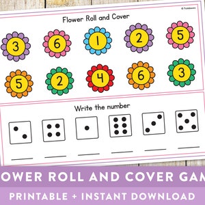 Spring Flower Roll and Cover Game - Mathematics, 1st grade, Kindergarten, Dice Games, Maths, Educational Printable - Instant Download!