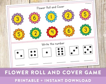 Spring Flower Roll and Cover Game - Mathematics, 1st grade, Kindergarten, Dice Games, Maths, Educational Printable - Instant Download!