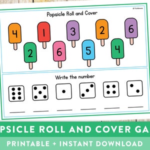 Popsicle Roll and Cover Game - Mathematics, 1st grade, Kindergarten, Dice Games, Maths, Educational Printable - Instant Download!