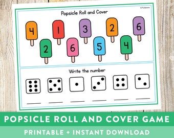 Popsicle Roll and Cover Game - Mathematics, 1st grade, Kindergarten, Dice Games, Maths, Educational Printable - Instant Download!