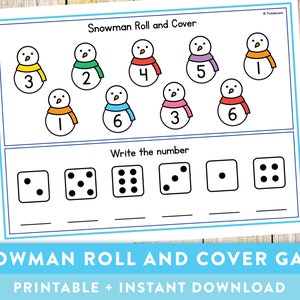 Winter Snowman Roll and Cover Game - Mathematics, 1st grade, Kindergarten, Dice Games, Maths, Educational Printable - Instant Download!