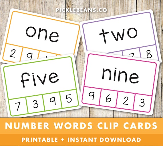 Number Words Clip Cards Preschool Learning Kindergarten | Etsy