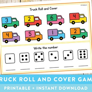 Truck Roll and Cover Game - Mathematics, 1st grade, Kindergarten, Dice Games, Maths, Educational Printable - Instant Download!