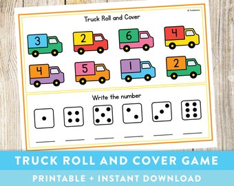 Truck Roll and Cover Game - Mathematics, 1st grade, Kindergarten, Dice Games, Maths, Educational Printable - Instant Download!