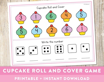 Cupcake Roll and Cover Game - Mathematics, 1st grade, Kindergarten, Dice Games, Maths, Educational Printable - Instant Download!