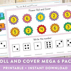 Roll and Cover Games Mega 6 Pack - Mathematics, 1st grade, Kindergarten, Dice Games, Maths, Educational Printable - Instant Download!