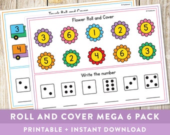 Roll and Cover Games Mega 6 Pack - Mathematics, 1st grade, Kindergarten, Dice Games, Maths, Educational Printable - Instant Download!