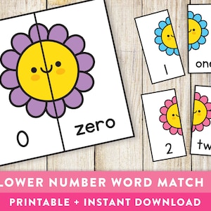 Spring Flower Number Word Match - Preschool, Toddler, Pre-K, Maths, Children, Numeracy Game, TPT, Educational Printable - Instant Download!