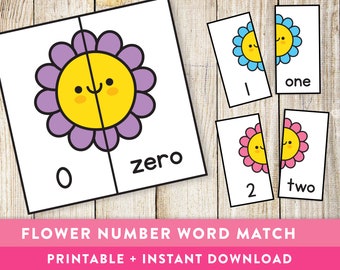 Spring Flower Number Word Match - Preschool, Toddler, Pre-K, Maths, Children, Numeracy Game, TPT, Educational Printable - Instant Download!