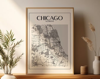 Chicago Map, Chicago Art, Chicago Print, Map of Chicago, Printable wall art, Black and White Chicago city map, Digital Download