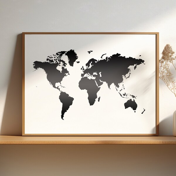 World Map Printable, World map wall art, Map print poster for Digital Download, Black and White Scandinavian wall decor, Large world map