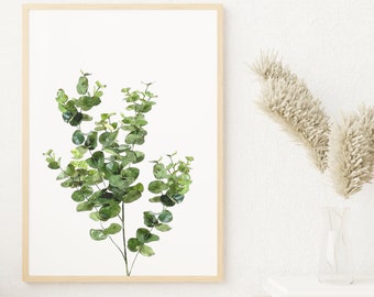 Printable Wall Art, Eucalyptus Print, Digital Download, Tropical Leaf Poster, Modern Watercolor Botanical Print, Downloadable Prints