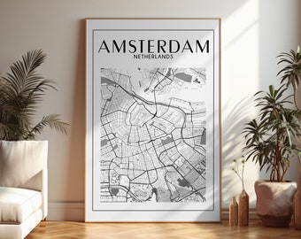 Amsterdam Print, Amsterdam Map, Digital prints, Travel poster, Printable Amsterdam Poster City Map,  Wall Decor, Wall Art, Instant Download