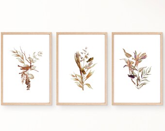 Vintage Bird prints, 3 piece wall art, Digital Download, Botanical prints, Farmhouse wall art, Neutral Home decor, Gallery wall art set