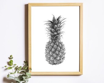 Pineapple Poster for Digital Download, Printable Wall Art, Tropical Decor, Black and White Pineapple Print Pineapple Decoration, Fruit Print