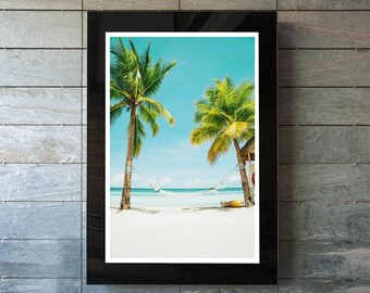 Palm Tree Beach Print, Boho Summer Poster, Printable Wall Art, Coastal Wall Art, Modern Coastal Decor, Instant Digital Download