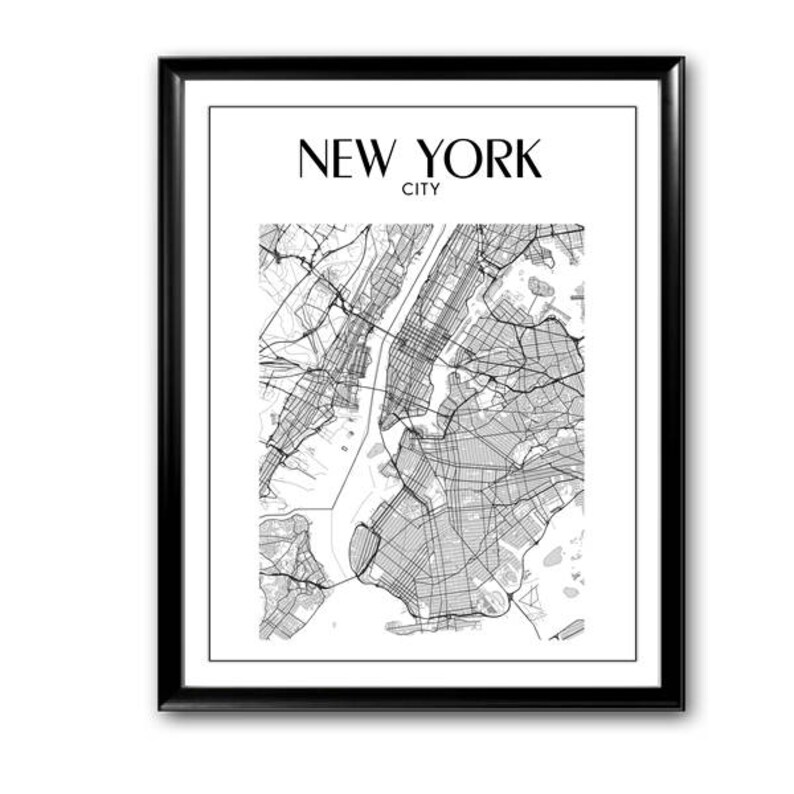 New York Map Print Map of New York NYC Wall Decor City Art Etsy