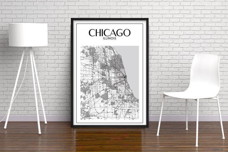 Chicago Map Wall Art Chicago Print Chicago Printable Poster Etsy