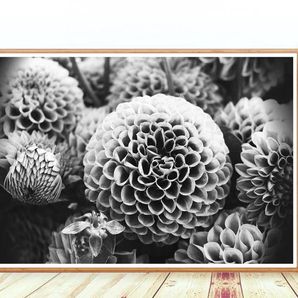 Flower Photography, Digital Download, Scandinavian Poster, Dahlia Print, Black and White Botanical Wall Art, Flower Wall Art, Printable Art