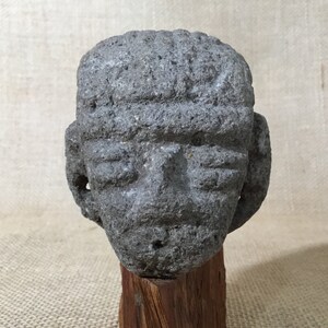 Ancient Pre-Columbian Carved Volcanic Stone Warrior Head from Costa Rica - Circa 400 - 700 AD