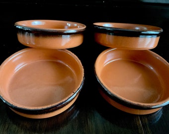Set of 4 Glazed Terracota Tapas serving dishes with black rims from Spain