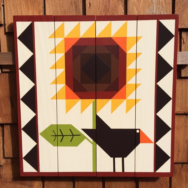 Crow & Sunflower Barn Quilt on Western Red Cedar