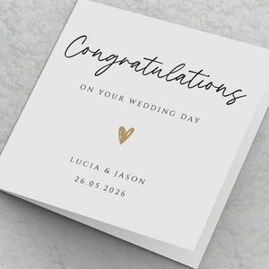 Personalised Wedding Day Card, Congratulations on your wedding day custom names and date Card, Married couple Classy Newlyweds Big Day Card
