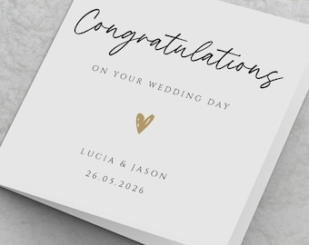Personalised Wedding Day Card, Congratulations on your wedding day custom names and date Card, Married couple Classy Newlyweds Big Day Card