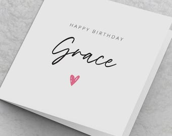 Personalised Name Birthday Card, Simple Cute Design for Her, Custom Card, Heartfelt Customised Card for Close Friend, Add Name Birthday Card