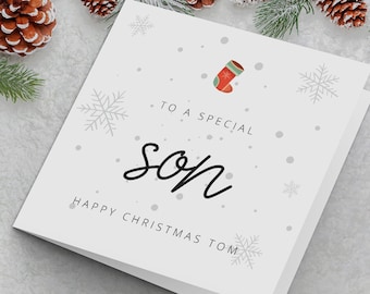 Personalised Christmas Card For Son, To a special son Happy Christmas, Son Christmas Cards, Festive Personalised Name Xmas card for our son