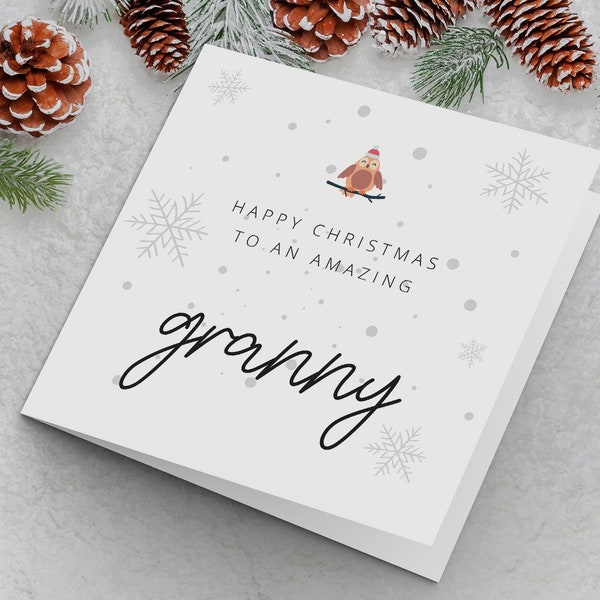 Granny Christmas Card, Xmas Card for Granny, Happy Christmas to an amazing Granny, Seasonal Festive Cards, Simple Christmas Cards for Granny