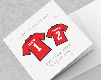Personalised Fathers Day Card Football Shirt Card For Dad - Happy Fathers Day Love From Your Biggest Fan - Name Card Red Shirt Card for Dad